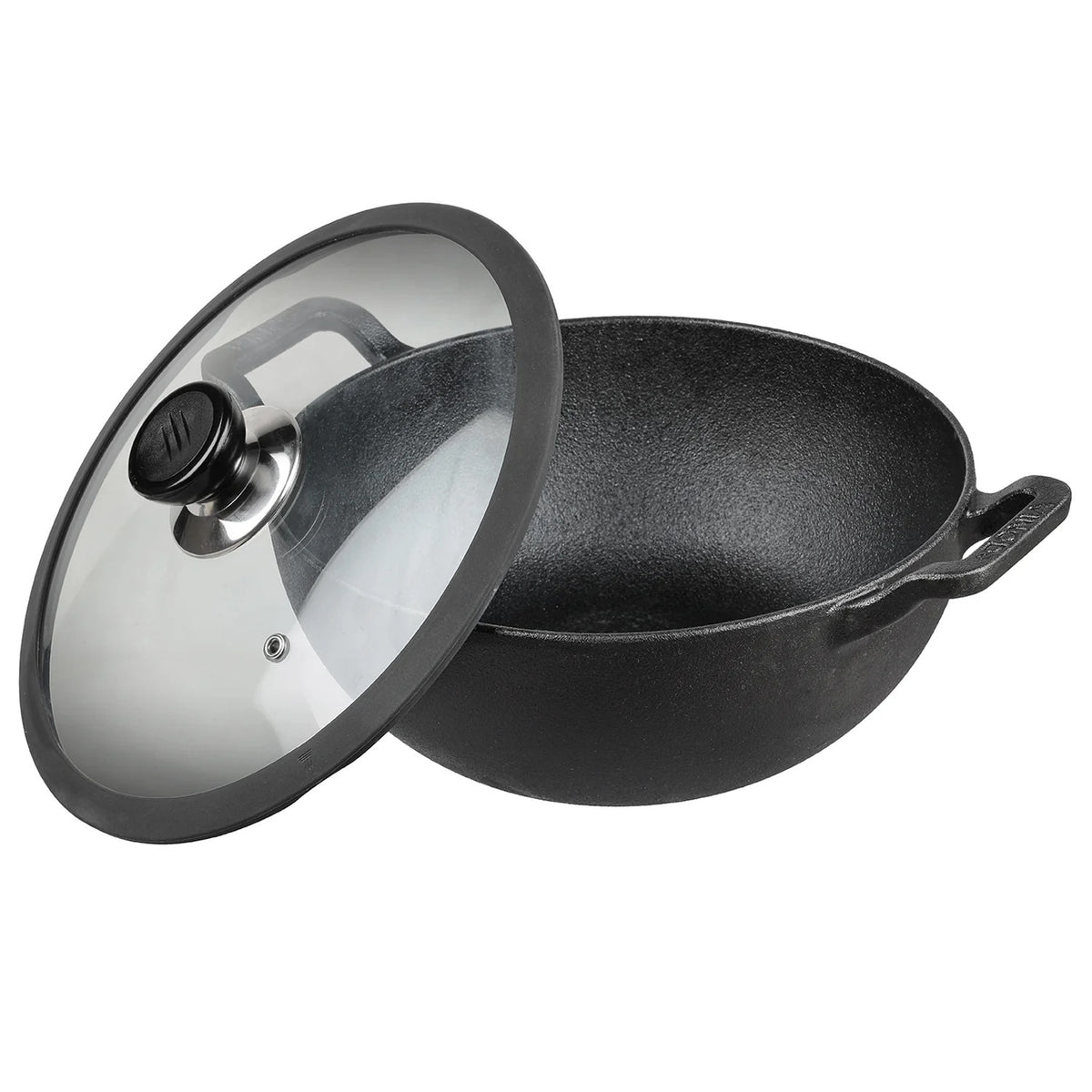 Vinod Legacy Pre-Seasoned Cast Iron Kadai with Glass Lid (2.4 L)