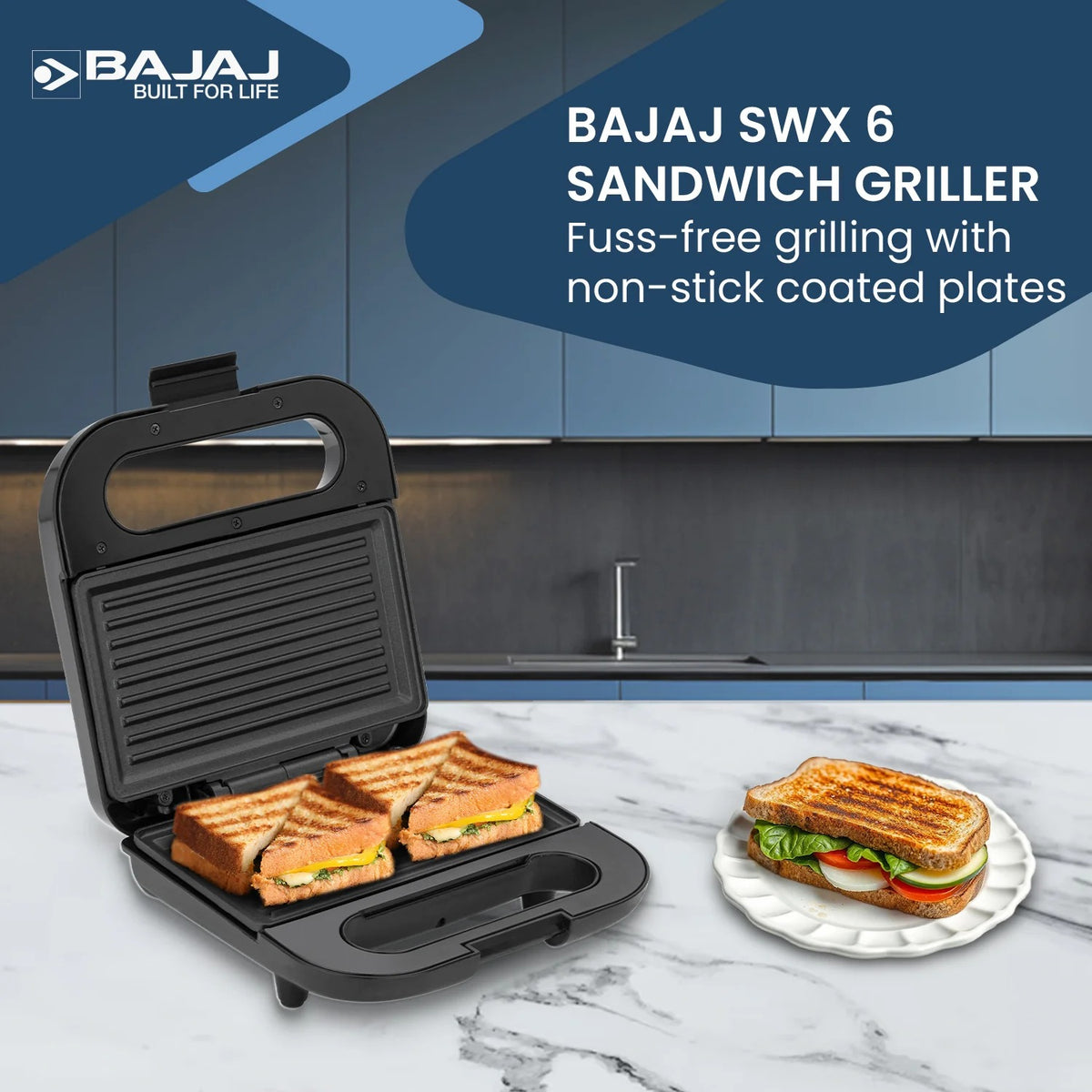 Bajaj SWX 6 Sandwich Maker (Black, 800W)