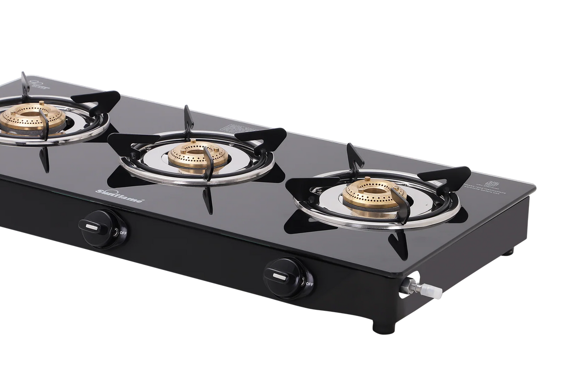 Sunflame Naples Glass Top Gas Stove (3 Burner, Manual Ignition)