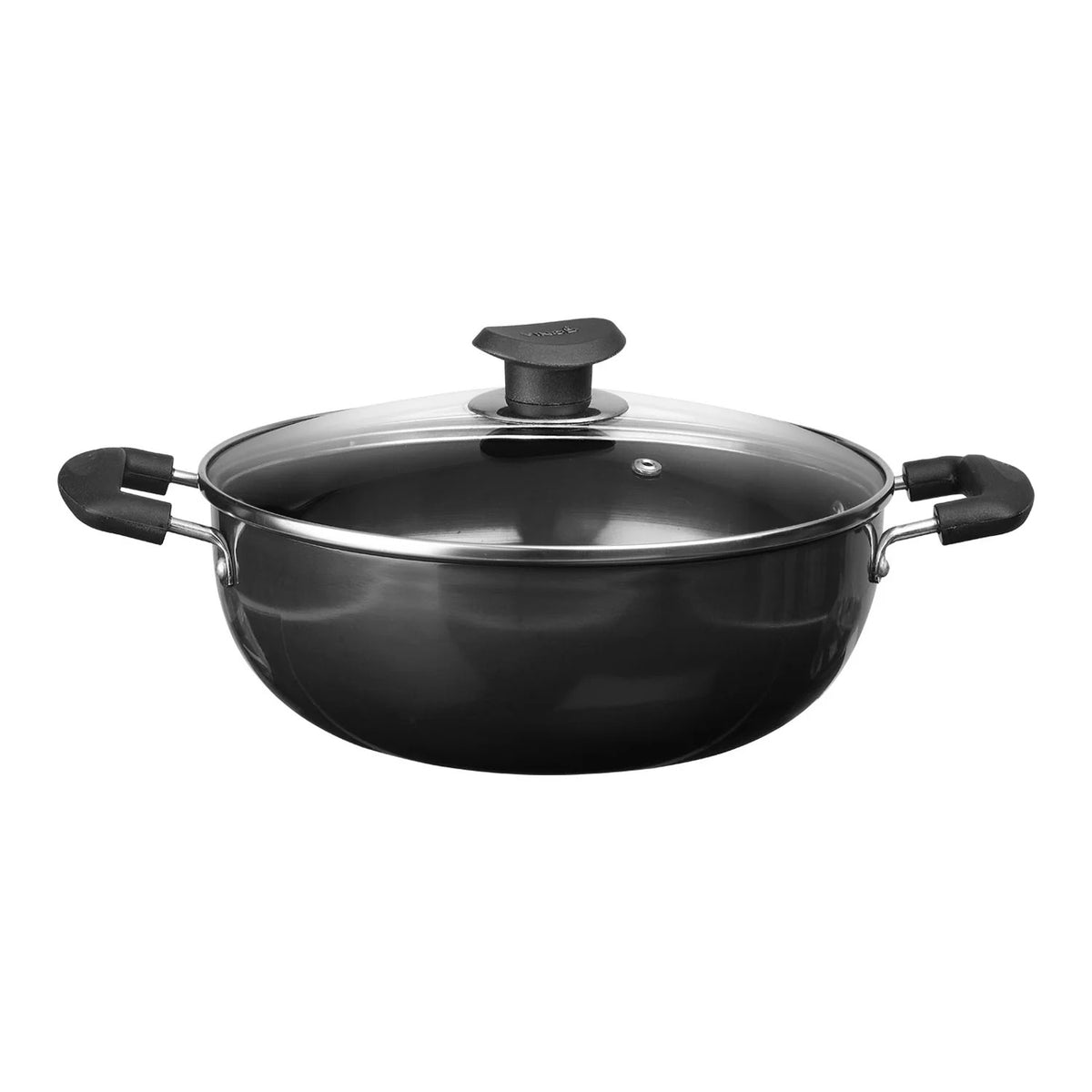 Vinod Hard Anodised Deep Kadai with Glass Lid (18 cm)