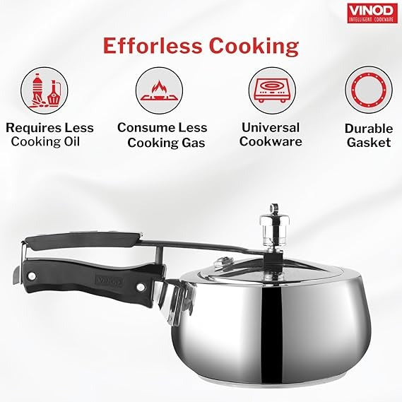 Vinod Europa Stainless Steel Handi Shape Inner Lid Pressure Cooker, Induction Friendly (3 L)