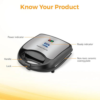 Kent Sandwich Toaster (Black, 700W)