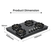 Sunshine Shine Hob Gas Stove (4 Burner, Auto Ignition)