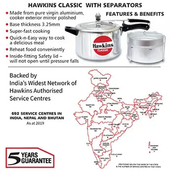 Hawkins Classic Pressure Cooker with Separator Set (5 Litre, Aluminium Pressure Cooker) (CL 51)