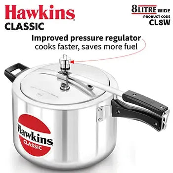 Hawkins Classic Wide Pressure Cooker (8 Litre, Aluminium Pressure Cooker) (CL 8W)