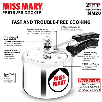 Hawkins Miss Mary Pressure Cooker (2 Litre, Aluminium Pressure Cooker) (MM 20)