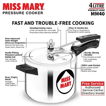 Hawkins Miss Mary Pressure Cooker (4 Litre, Aluminium Pressure Cooker) (MM 40)