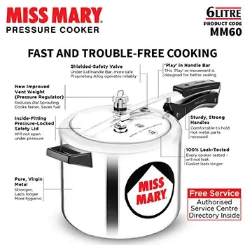 Hawkins Miss Mary Pressure Cooker (6 Litre, Aluminium Pressure Cooker) (MM 60)