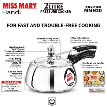 Hawkins Miss Mary Handi Pressure Cooker (2 Litre, Aluminium Handi Cooker) (MMH 20)