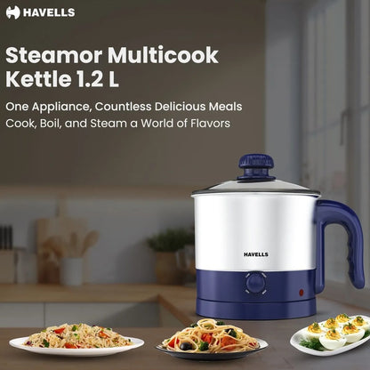 Havells Steamor Multicook Electric Kettle (Blue, 1.2 Litre)