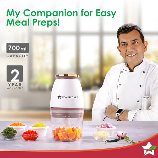 Wonderchef Nutri Chop Pearl Electric Meat & Vegetable Chopper (700 ml Bowl, 4 Stainless Steel Blades)