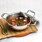 Vinod Platinum Triply Stainless Steel Kadai with Lid, Induction Friendly (5.5 L)