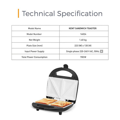 Kent Sandwich Toaster (Black, 700W)