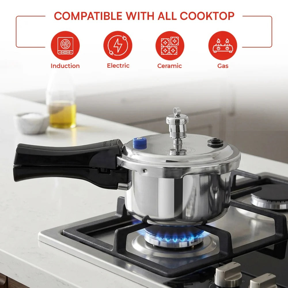Vinod Platinum Triply Stainless Steel Pressure Cooker, Outer Lid, Induction Friendly (2 L)