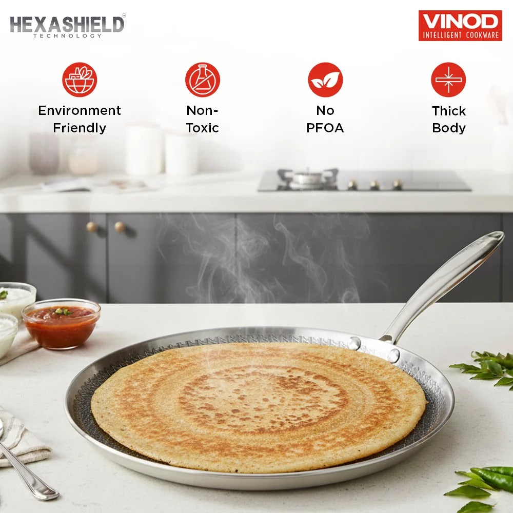 Vinod Platinum Triply Stainless Steel SAS Pro Dosa Tawa (31 cm)