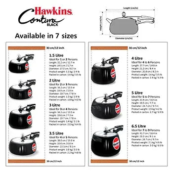 Hawkins Contura Black Pressure Cooker (2 Litre, Hard Anodised) (CB 20)
