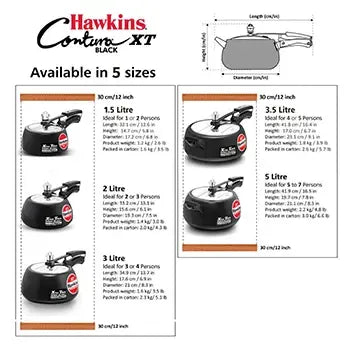 Hawkins Contura Black XT Pressure Cooker (2 Litre, Induction Compatible) (CXT 20)