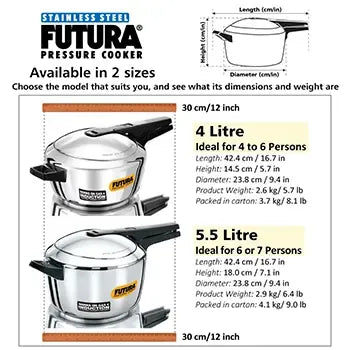 Hawkins Futura Stainless Steel Pressure Cooker (5.5 Litre, Induction Compatible) (FSS 55)