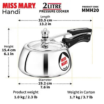 Hawkins Miss Mary Handi Pressure Cooker (2 Litre, Aluminium Handi Cooker) (MMH 20)