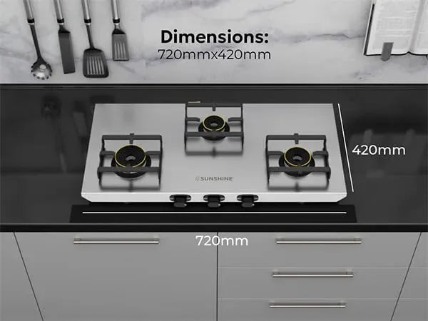 Sunshine Shield Plus S.S. Gas Stove (3 Burner, Stainless Steel Body)