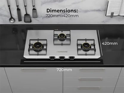 Sunshine Shield Plus S.S. Gas Stove (3 Burner, Stainless Steel Body)