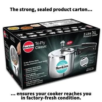 Hawkins Tri-Ply Stainless Steel Classic Pressure Cooker (3 Litre Tall, Induction Compatible) (SSTCL 3T)