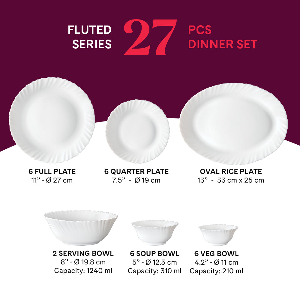 Larah by Borosil Lavender Opalware Dinner Set 27 Pieces