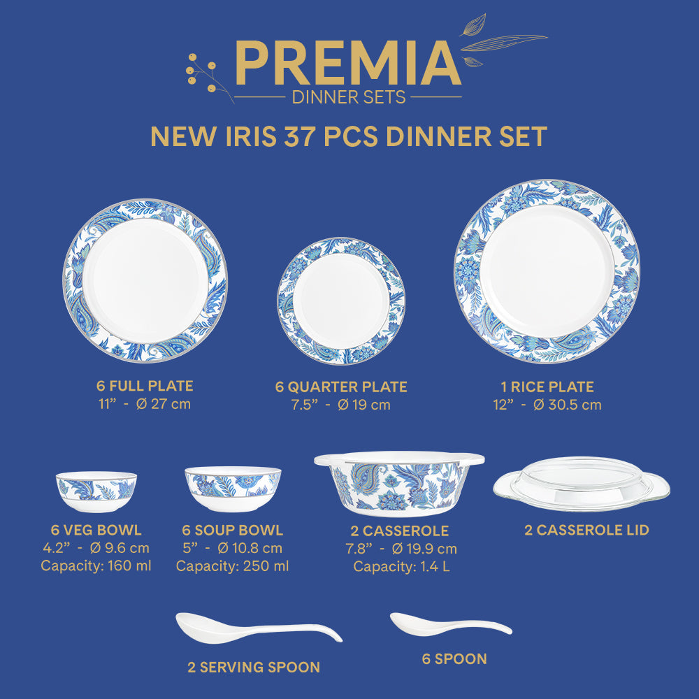 Larah by Borosil New Iris Premia Opalware Dinner Set – 37 Pieces - product image 4