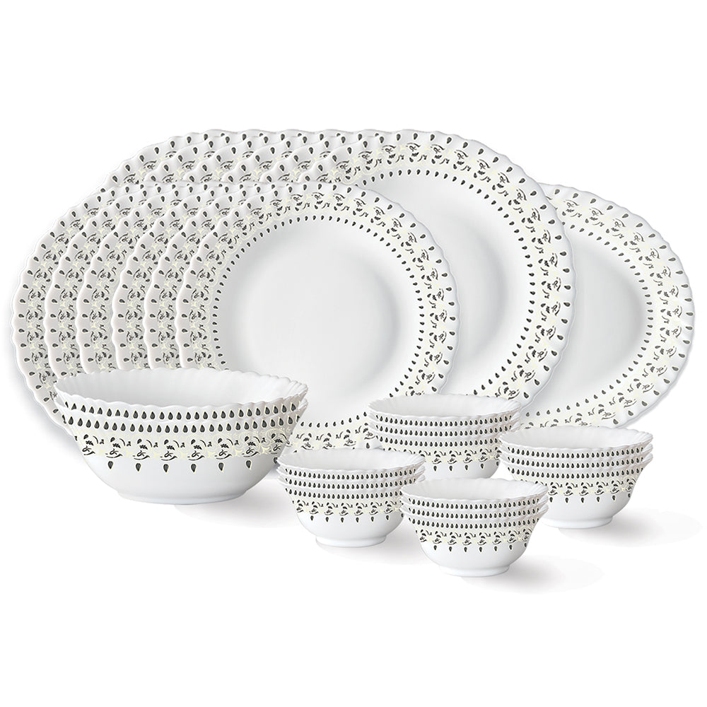 Larah by Borosil Ora Gold Opalware Dinner Set 27 Pieces