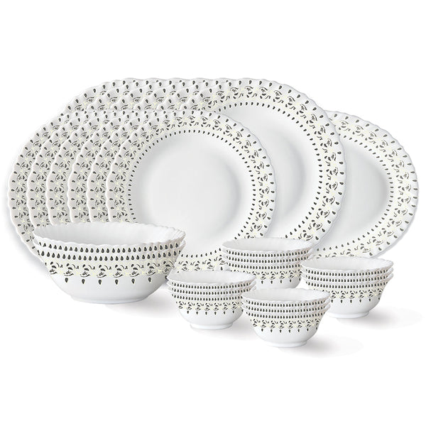 Larah by Borosil Ora Gold Opalware Dinner Set 27 Pieces