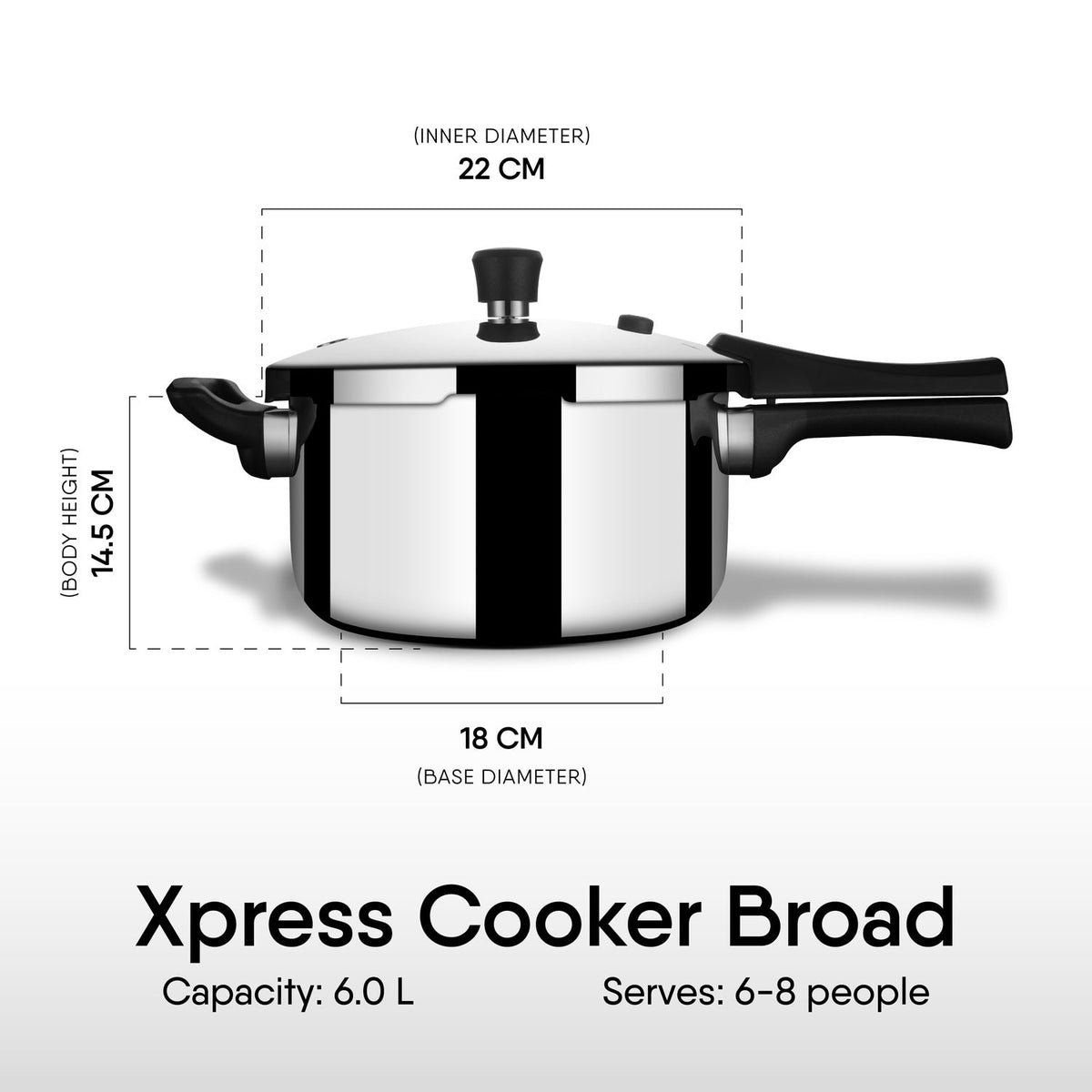 Stahl Xpress 6 Litre Broad Triply Stainless Steel Outer Lid Pressure Cooker ISI Certified Induction Compatible Serves 6–8
