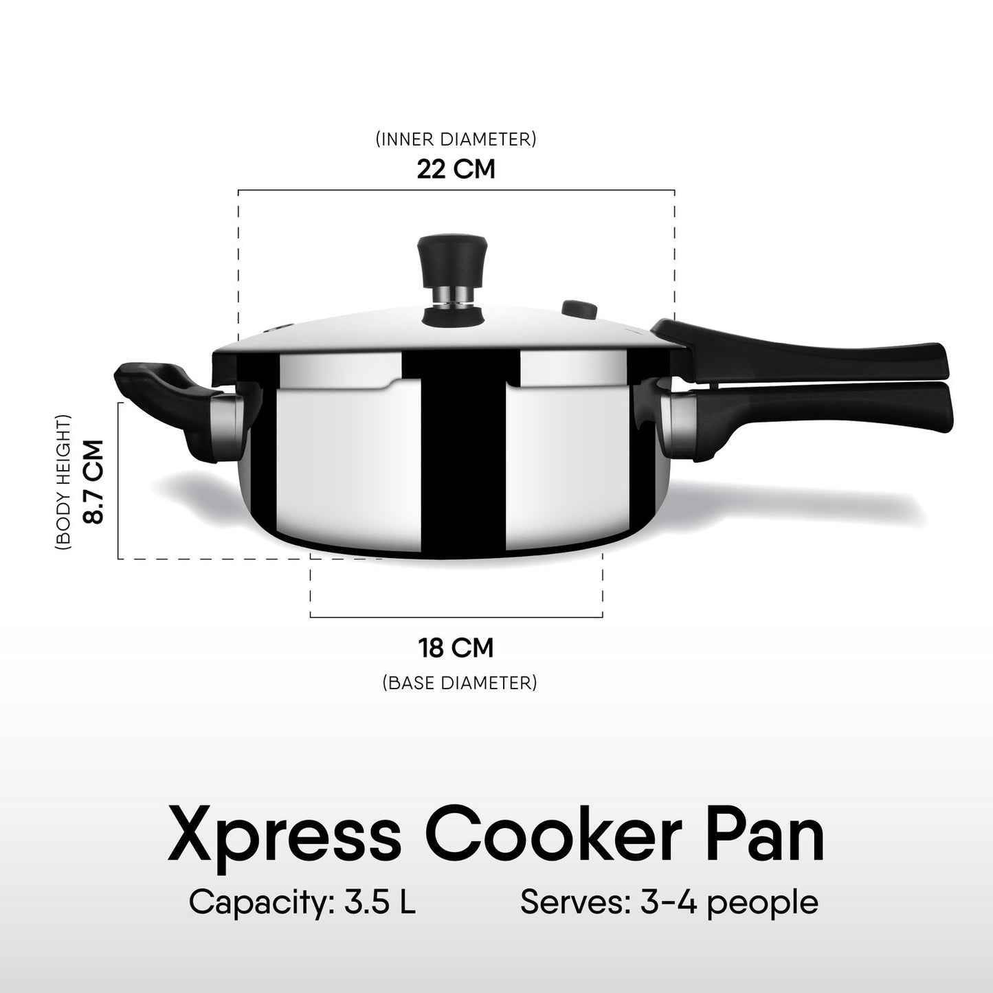Stahl Xpress 3.5 Litre Triply Stainless Steel Cooker Pan Inner Lid Pressure Cooker Pan ISI Certified Induction Compatible Serves 3–5