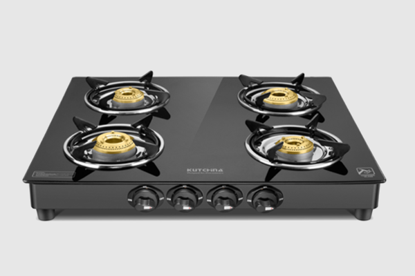 Kutchina Fabio Eco Glass Top Gas Stove (4 Burner, Manual Ignition)