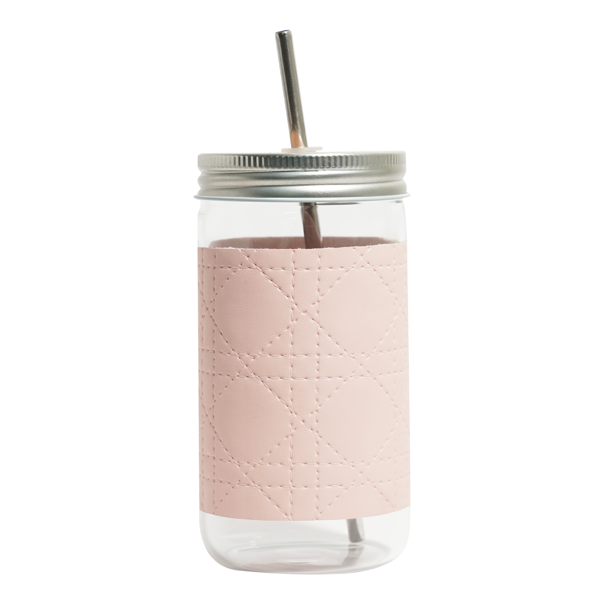 Addox Glass Sipper with Stainless Steel Straw - Pink