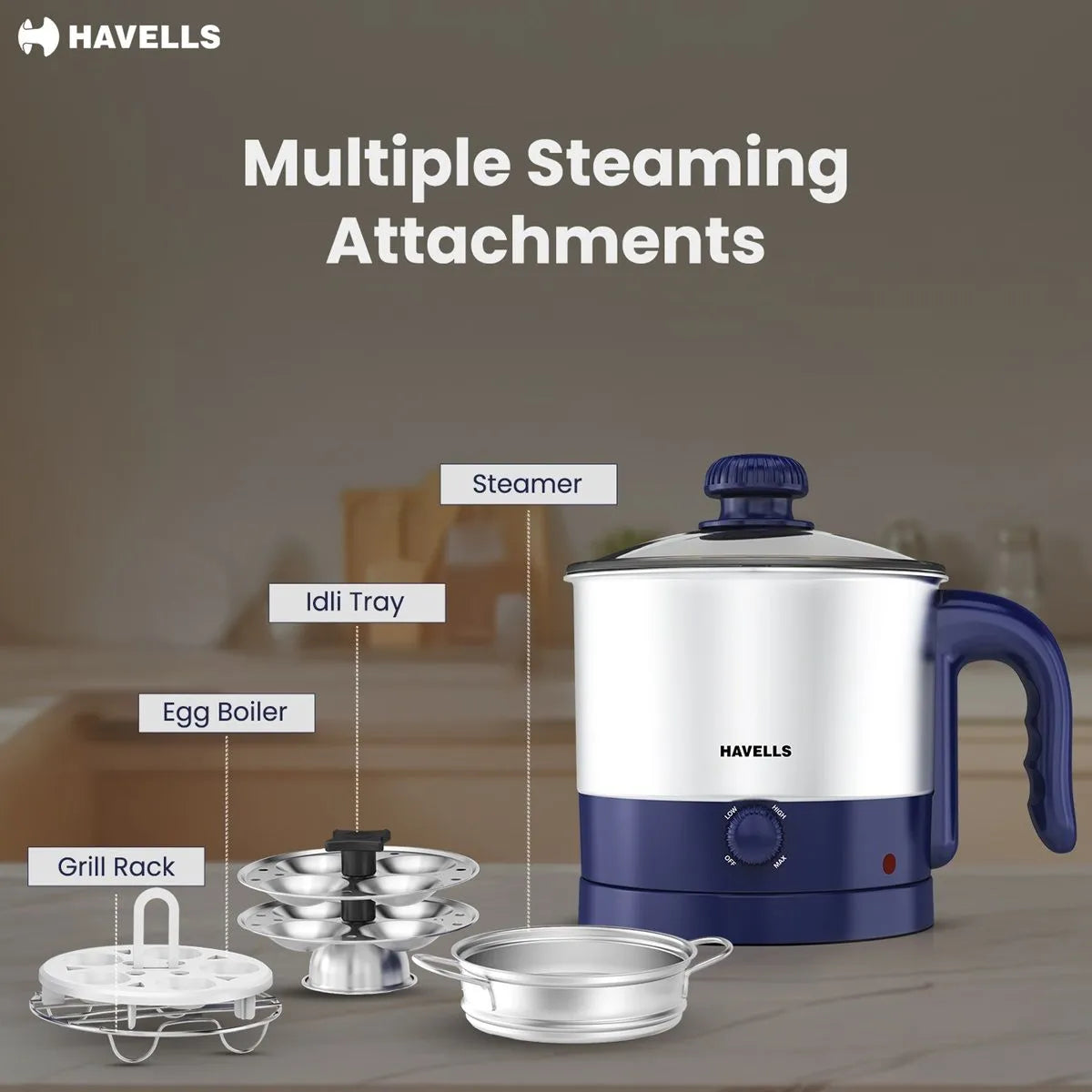 Havells Steamor Multicook Electric Kettle (Blue, 1.2 Litre)