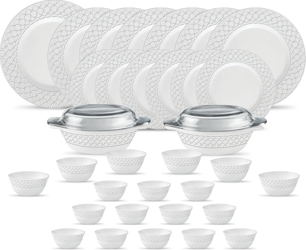 La Opala Diva Velvett Pearl White Opalware Dinner Set (35 Pieces)
